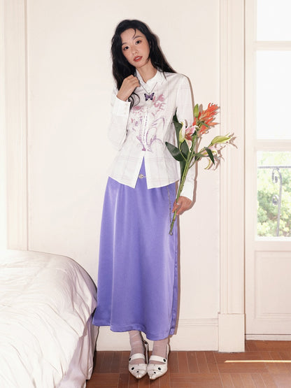 "Colorful Time Box" Satin Glossy Texture Philosophical Skirt【s0000013820】