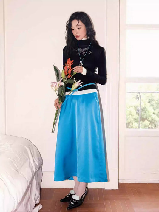 "Colorful Time Box" Satin Glossy Texture Philosophical Skirt【s0000013820】