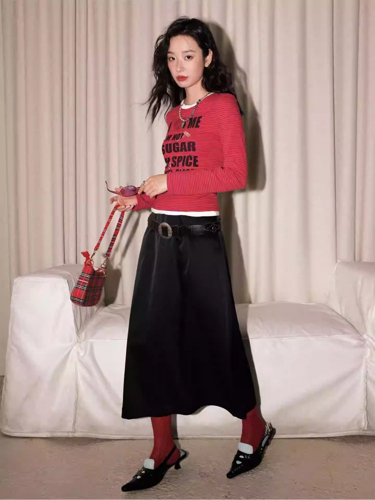 "Colorful Time Box" Satin Glossy Texture Philosophical Skirt【s0000013820】