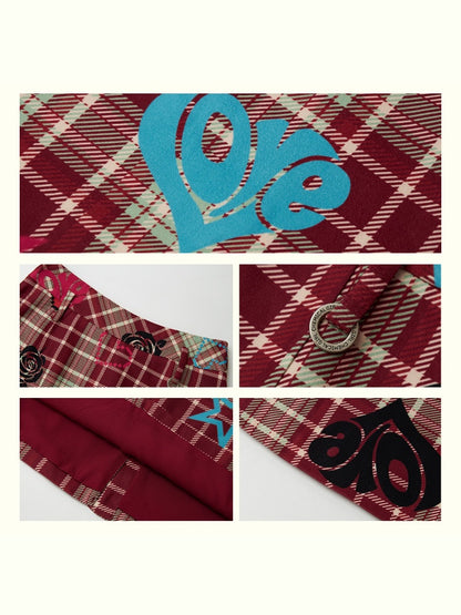 "Love Rhyme Flower Spectrum" Classic Retro Playful Plaid Flocked Print A-Line Skirt【s0000013823】