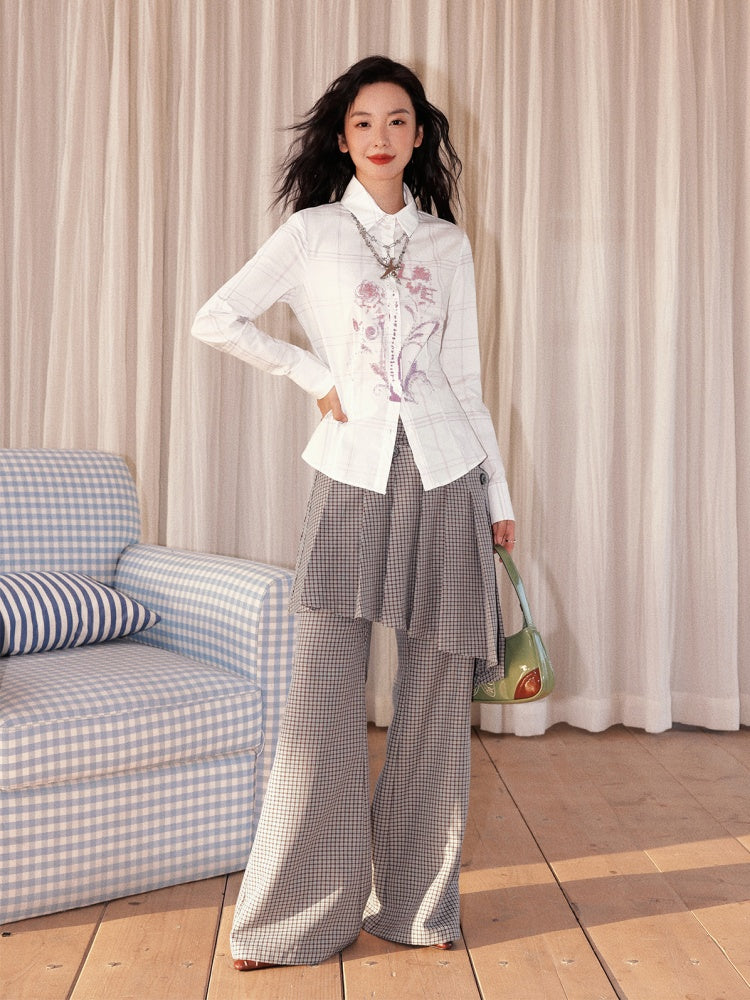 "Cafe Old House" Can Be Detached With Two Plaid Skirts & Bootcut Pants【s0000013824】