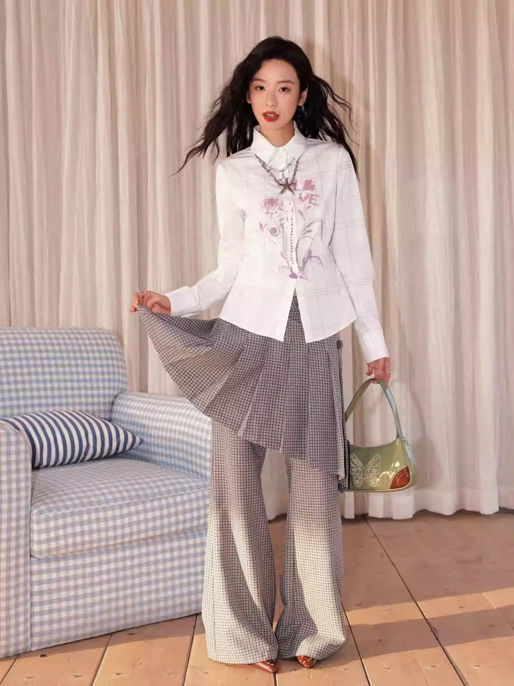 "Cafe Old House" Can Be Detached With Two Plaid Skirts & Bootcut Pants【s0000013824】