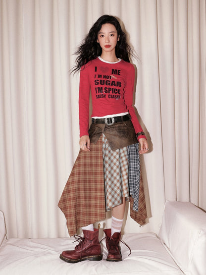 "Sour Sugar Notebook" Boarder Faux Layered Long Sleeved T-Shirt【s0000013826】