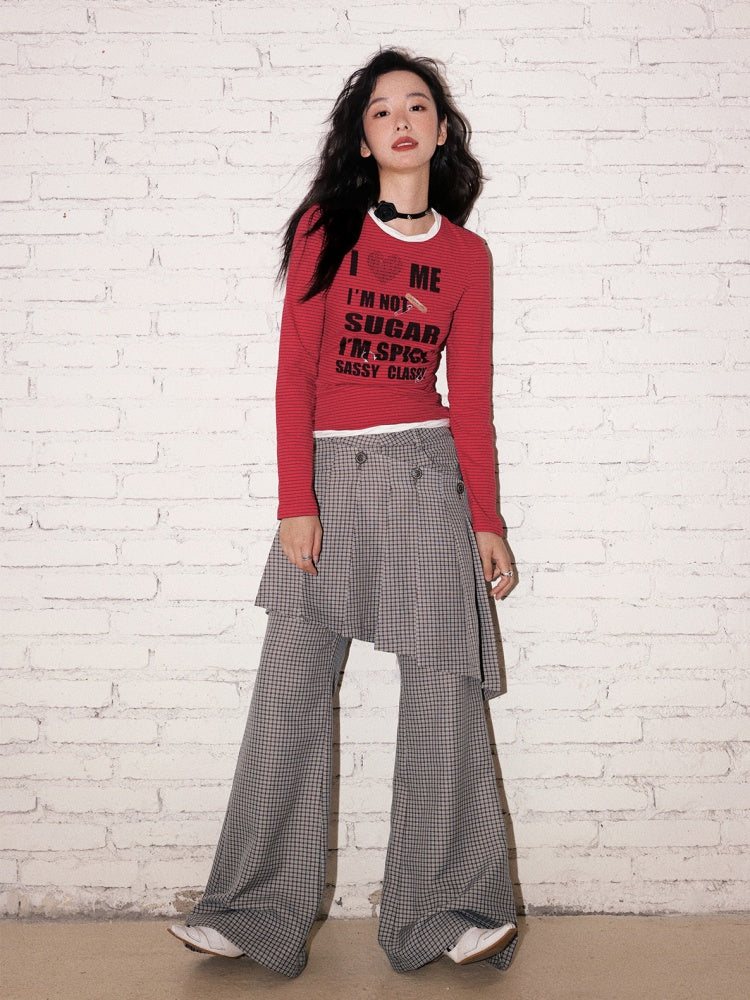 "Sour Sugar Notebook" Boarder Faux Layered Long Sleeved T-Shirt【s0000013826】