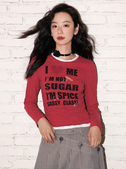 "Sour Sugar Notebook" Boarder Faux Layered Long Sleeved T-Shirt【s0000013826】