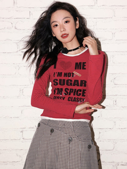 "Sour Sugar Notebook" Boarder Faux Layered Long Sleeved T-Shirt【s0000013826】