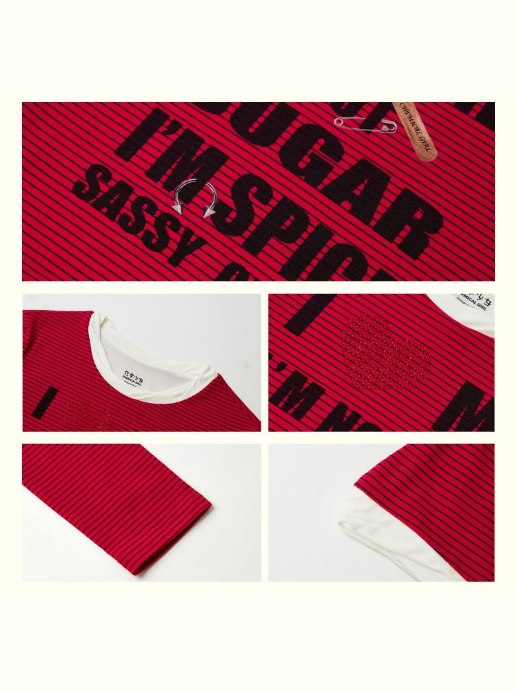 "Sour Sugar Notebook" Boarder Faux Layered Long Sleeved T-Shirt【s0000013826】