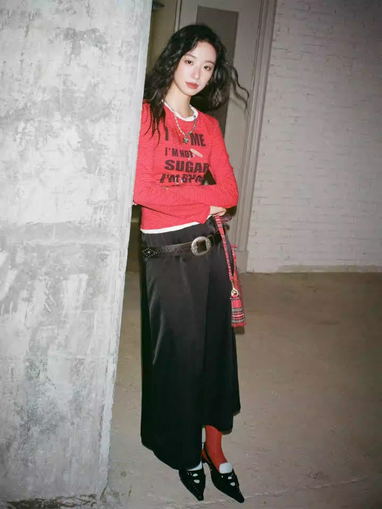 "Sour Sugar Notebook" Boarder Faux Layered Long Sleeved T-Shirt【s0000013826】