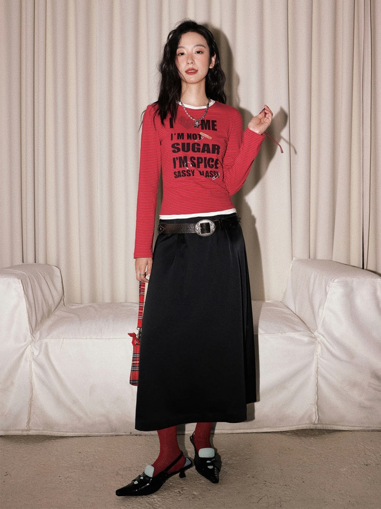 "Sour Sugar Notebook" Boarder Faux Layered Long Sleeved T-Shirt【s0000013826】