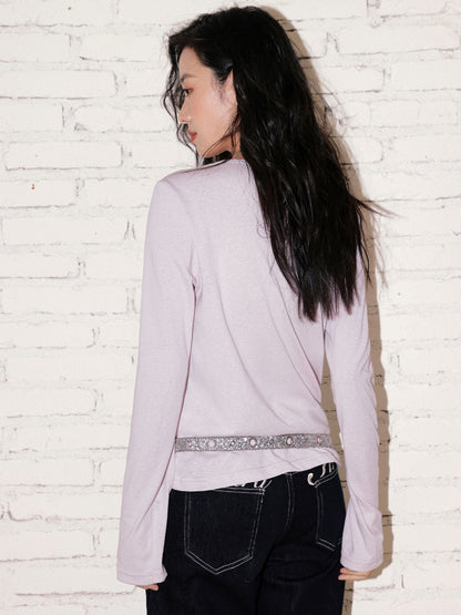 "Graffiti Puzzle" Swinging Collar Print Faux Layered Long Sleeved T-shirt【s0000013827】