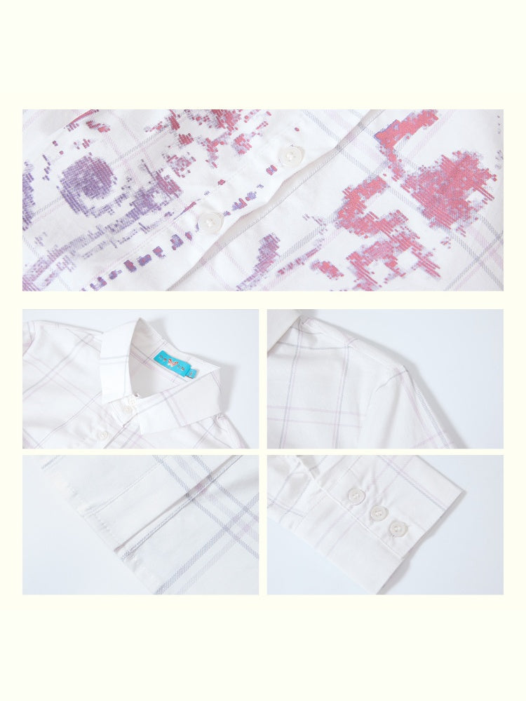"Flower Language Between The Grid" Retro Print Plaid Long Sleeved Shirt【s0000013828】