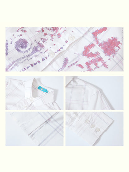"Flower Language Between The Grid" Retro Print Plaid Long Sleeved Shirt【s0000013828】