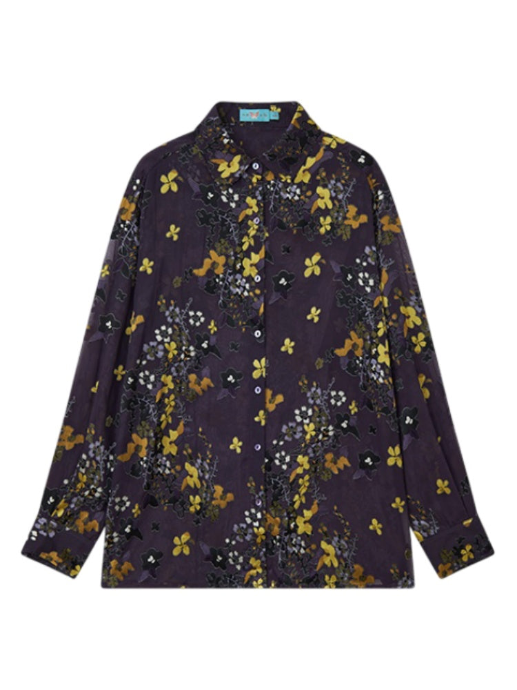 "Floating Light" Retro Loose Floral Long Sleeved Shirt【s0000013830】
