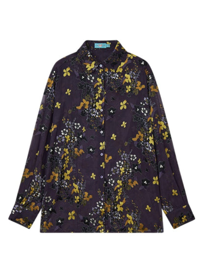 "Floating Light" Retro Loose Floral Long Sleeved Shirt【s0000013830】