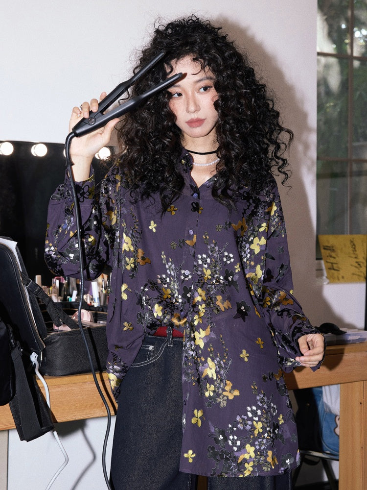 "Floating Light" Retro Loose Floral Long Sleeved Shirt【s0000013830】
