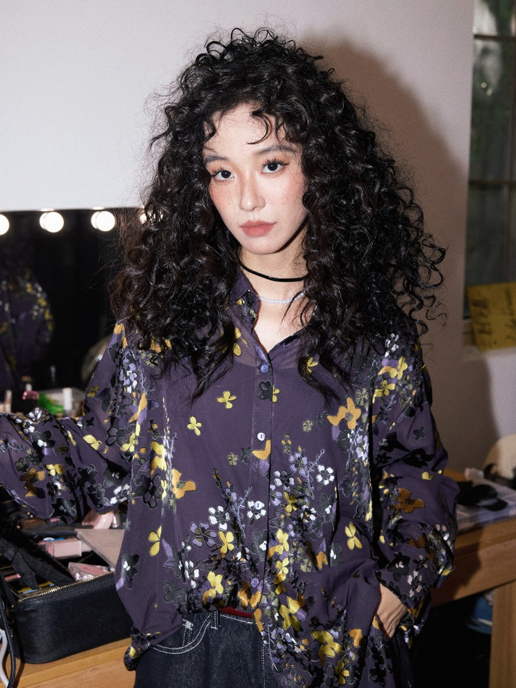 "Floating Light" Retro Loose Floral Long Sleeved Shirt【s0000013830】