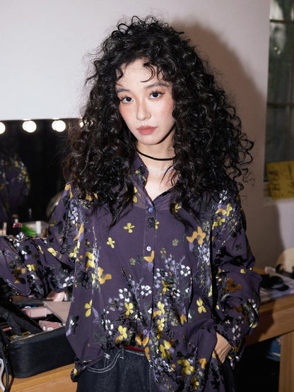 "Floating Light" Retro Loose Floral Long Sleeved Shirt【s0000013830】