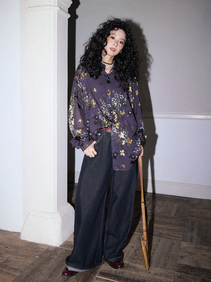 "Floating Light" Retro Loose Floral Long Sleeved Shirt【s0000013830】
