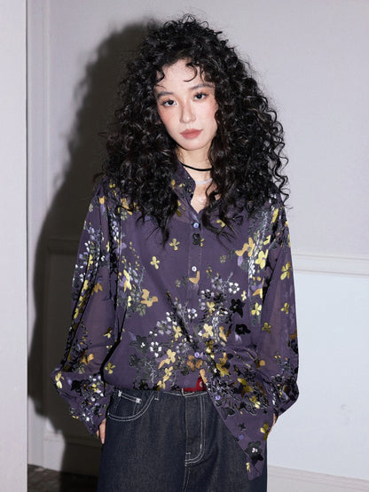 "Floating Light" Retro Loose Floral Long Sleeved Shirt【s0000013830】