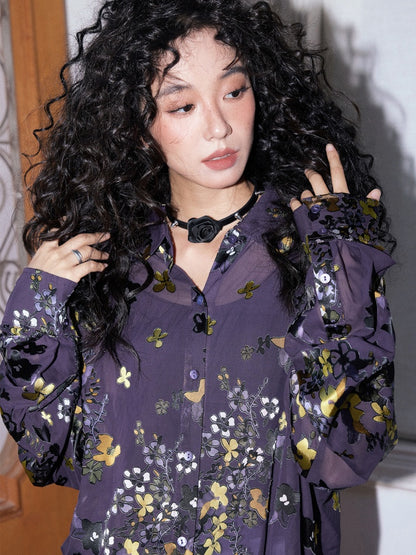 "Floating Light" Retro Loose Floral Long Sleeved Shirt【s0000013830】