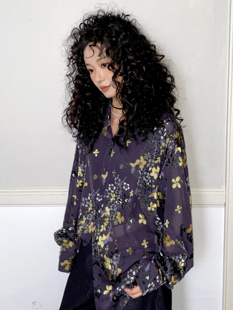 "Floating Light" Retro Loose Floral Long Sleeved Shirt【s0000013830】