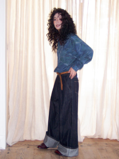 "Deep Blue Art Realm" Abstract Print Loose Long Sleeved Shirt【s0000013832】