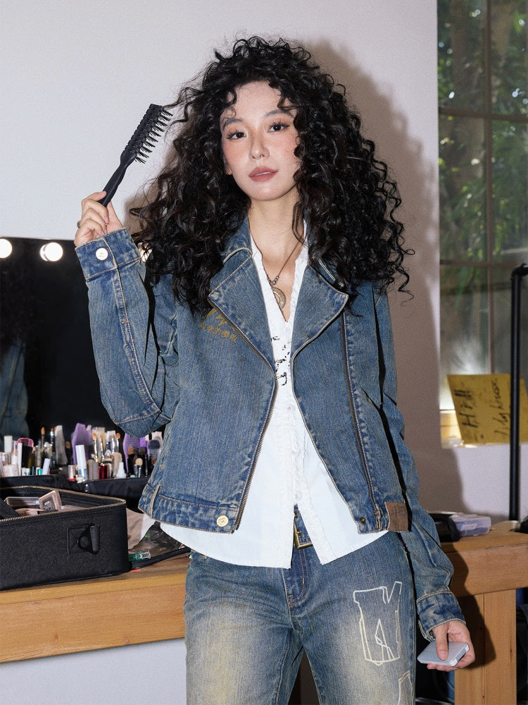 "The Rout of Science" Retro Short Design Denim Jacket【s0000013833】