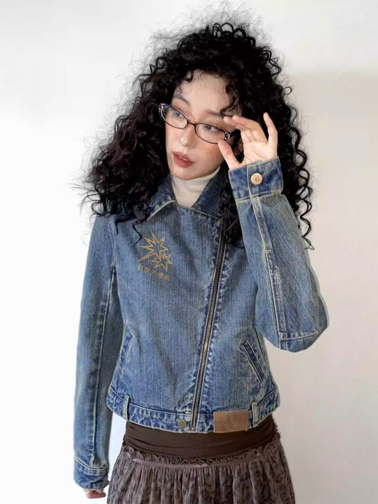"The Rout of Science" Retro Short Design Denim Jacket【s0000013833】