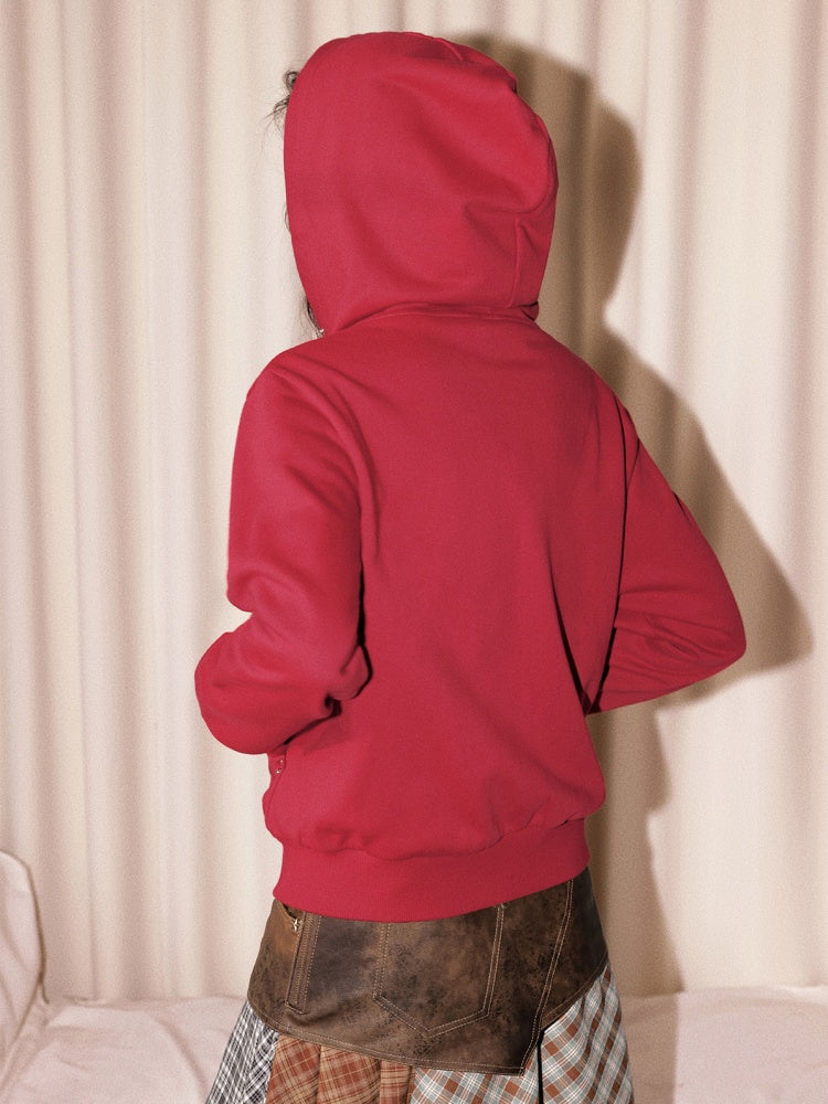 "Cherry Fruit" Kitten Print Vintage Hooded Zip Jacket【s0000013835】