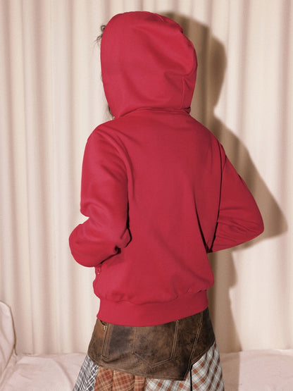"Cherry Fruit" Kitten Print Vintage Hooded Zip Jacket【s0000013835】