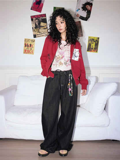 "Cherry Fruit" Kitten Print Vintage Hooded Zip Jacket【s0000013835】