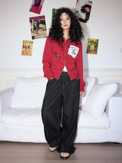 "Cherry Fruit" Kitten Print Vintage Hooded Zip Jacket【s0000013835】