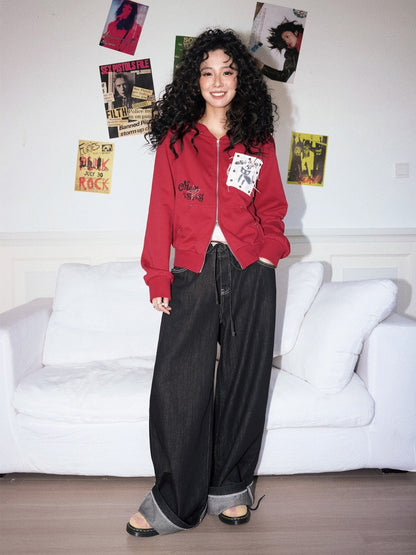 "Cherry Fruit" Kitten Print Vintage Hooded Zip Jacket【s0000013835】