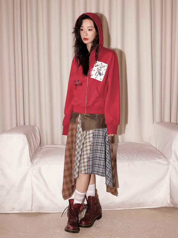 "Cherry Fruit" Kitten Print Vintage Hooded Zip Jacket【s0000013835】