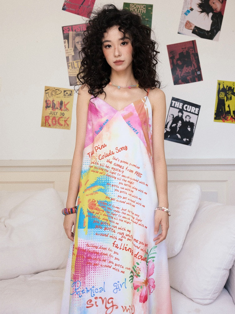 "Coconut Grove Fragrance" Colorful Printed Camisole Dress【s0000013836】