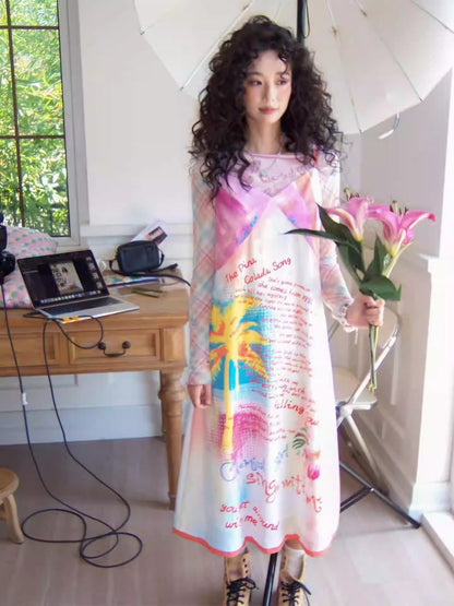 "Coconut Grove Fragrance" Colorful Printed Camisole Dress【s0000013836】