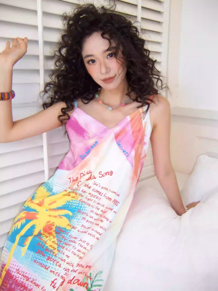 "Coconut Grove Fragrance" Colorful Printed Camisole Dress【s0000013836】