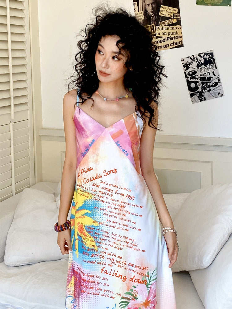 "Coconut Grove Fragrance" Colorful Printed Camisole Dress【s0000013836】