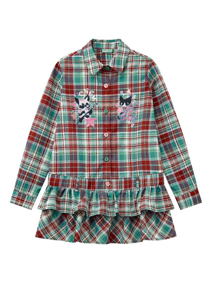 "Meow Meow Band" Doll Collar Plaid Print Long Sleeved Shirt【s0000013838】