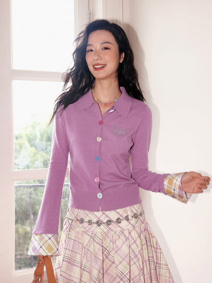 "Pink Butterfly Fun Dream" Slim Fit Plaid Sleeve Shirt【s0000013839】