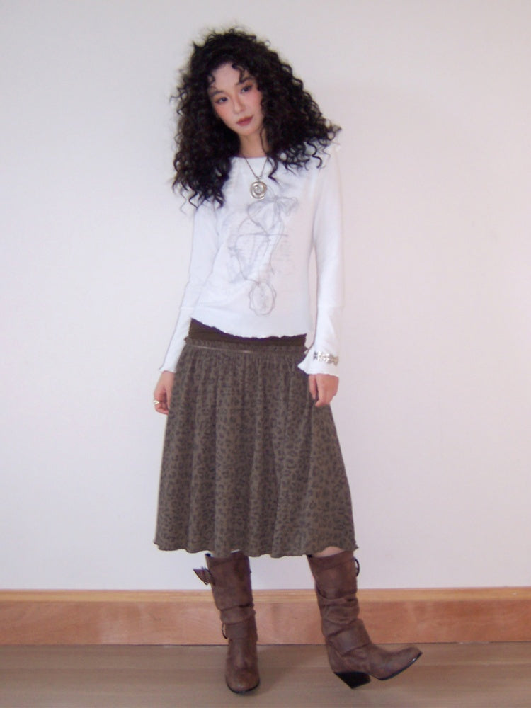 "Honey Spotted" Retro Patchwork Knitted Leopard Print Skirt【s0000013841】