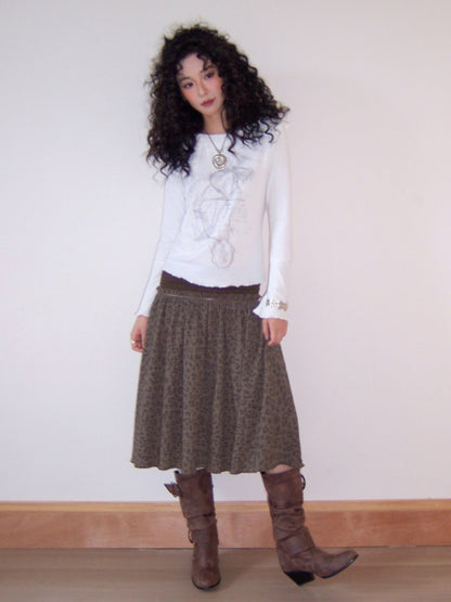 "Honey Spotted" Retro Patchwork Knitted Leopard Print Skirt【s0000013841】
