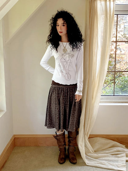 "Honey Spotted" Retro Patchwork Knitted Leopard Print Skirt【s0000013841】