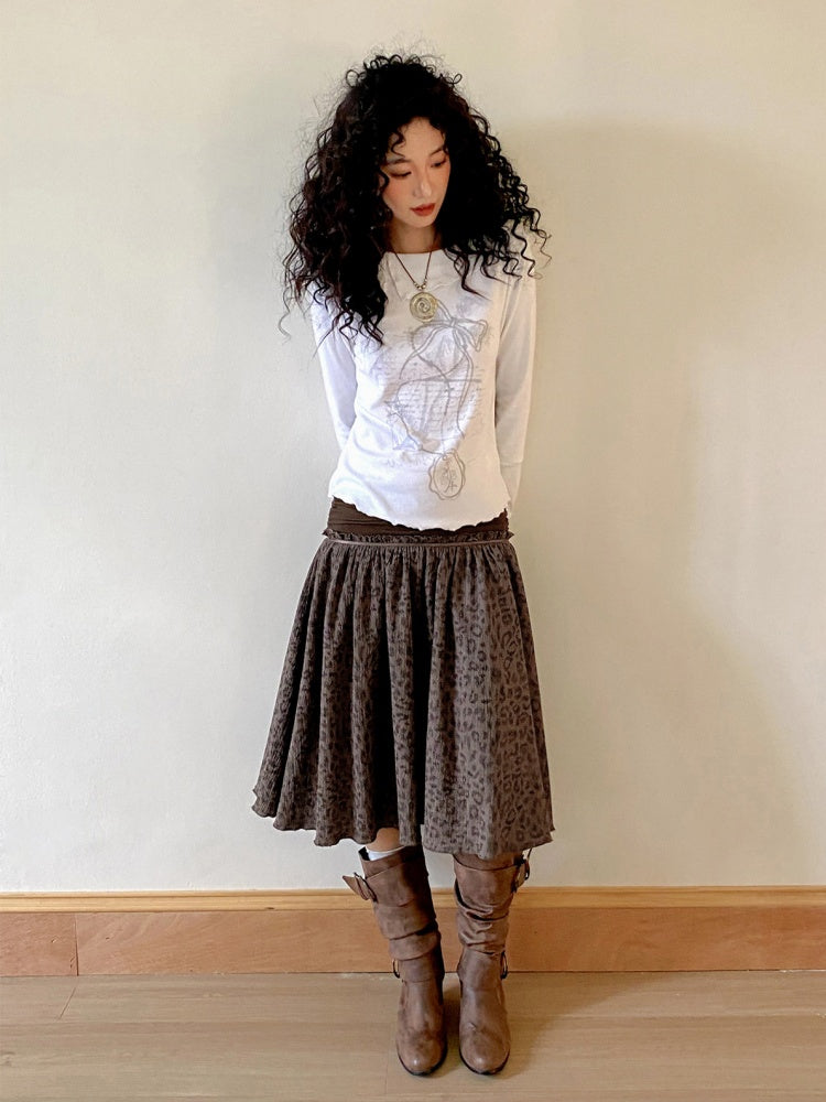 "Honey Spotted" Retro Patchwork Knitted Leopard Print Skirt【s0000013841】