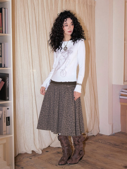 "Honey Spotted" Retro Patchwork Knitted Leopard Print Skirt【s0000013841】