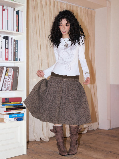 "Honey Spotted" Retro Patchwork Knitted Leopard Print Skirt【s0000013841】
