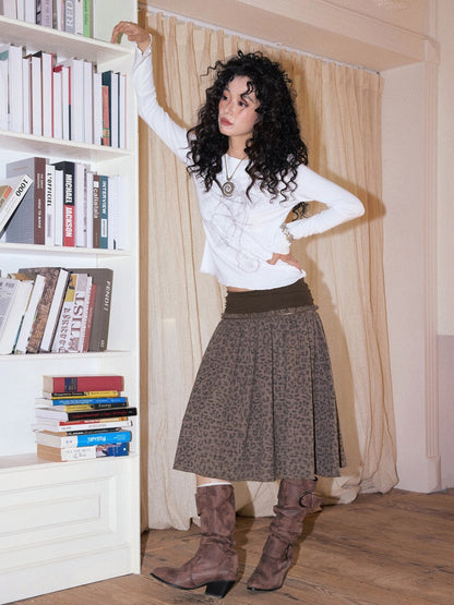"Honey Spotted" Retro Patchwork Knitted Leopard Print Skirt【s0000013841】