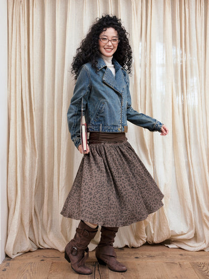 "Honey Spotted" Retro Patchwork Knitted Leopard Print Skirt【s0000013841】