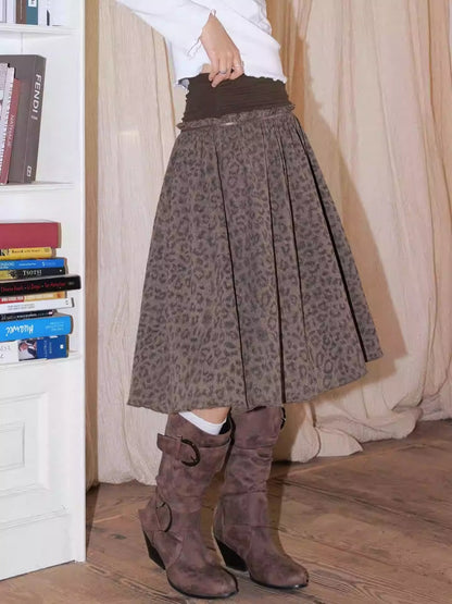 "Honey Spotted" Retro Patchwork Knitted Leopard Print Skirt【s0000013841】