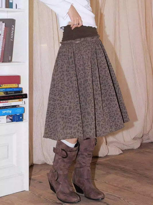"Honey Spotted" Retro Patchwork Knitted Leopard Print Skirt【s0000013841】